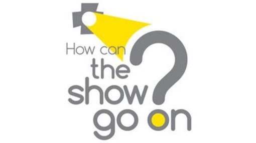Text 'how can the show go on? with an image of a loud speaker and an exaggerated question mark