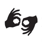 Symbol for Auslan: two hands, black on white background 