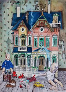 Dollhouse Ghosts by Chelle Destefano featuring a dollhouse with ghost figures